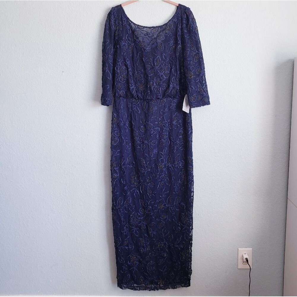 JS Collections Navy Metallic Soutache Gown - Picture 2 of 9